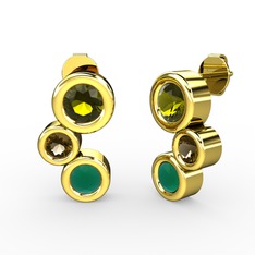 Vinda Küpe - Kök zümrüt, peridot ve dumanlı kuvars 14 ayar altın küpe #i2wsqj