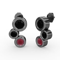 Vinda Küpe - Kök yakut ve siyah zirkon 925 ayar siyah rodyum kaplama gümüş küpe #i7outn