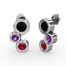 Garnet, siyah zirkon ve ametist 14 ayar beyaz altın küpe