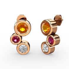 Pırlanta, sitrin ve rodolit garnet 18 ayar rose altın küpe (1 karat)