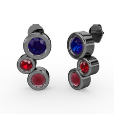 Vinda Küpe - Kök yakut, lab safir ve garnet 925 ayar siyah rodyum kaplama gümüş küpe #isftzk