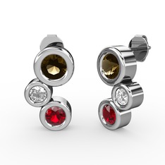 Vinda Küpe - Garnet, dumanlı kuvars ve swarovski 8 ayar beyaz altın küpe #iv6meg