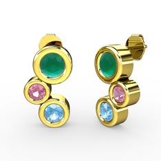 Vinda Küpe - Akuamarin, kök zümrüt ve pembe kuvars 925 ayar altın kaplama gümüş küpe #iwubo8