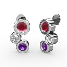 Vinda Küpe - Ametist, kök yakut ve beyaz zirkon 8 ayar beyaz altın küpe #iykhxf