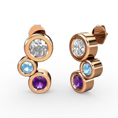 Vinda Küpe - Ametist, pırlanta ve akuamarin 925 ayar rose altın kaplama gümüş küpe (1.84 karat) #iz9ags