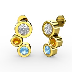 Akuamarin, swarovski ve sitrin 14 ayar altın küpe