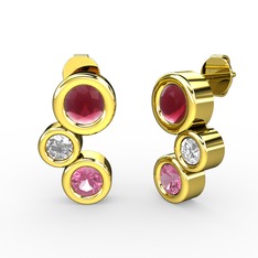 Vinda Küpe - Pembe kuvars, kök yakut ve pırlanta 14 ayar altın küpe (0.48 karat) #jdopgr