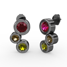 Vinda Küpe - Peridot, rodolit garnet ve dumanlı kuvars 925 ayar siyah rodyum kaplama gümüş küpe #jjucy2