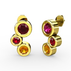 Sitrin, rodolit garnet ve garnet 18 ayar altın küpe