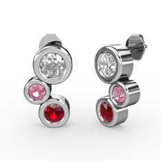 Garnet, beyaz zirkon ve pembe kuvars 18 ayar beyaz altın küpe