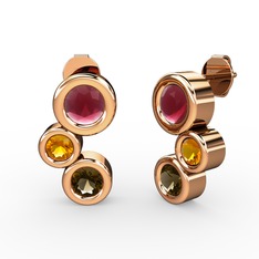 Vinda Küpe - Dumanlı kuvars, kök yakut ve sitrin 14 ayar rose altın küpe #jp2ivn