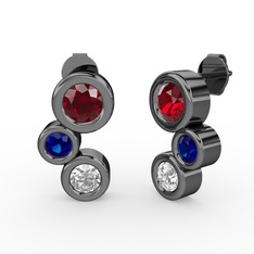 Vinda Küpe - Swarovski, garnet ve lab safir 925 ayar siyah rodyum kaplama gümüş küpe #jpjvyo