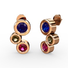 Vinda Küpe - Rodolit garnet, lab safir ve dumanlı kuvars 8 ayar rose altın küpe #jqdjmk