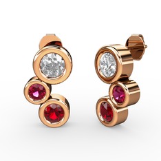 Vinda Küpe - Garnet, pırlanta ve rodolit garnet 14 ayar rose altın küpe (1.84 karat) #k2l5ce