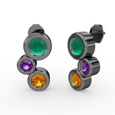 Vinda Küpe - Sitrin, kök zümrüt ve ametist 925 ayar siyah rodyum kaplama gümüş küpe #k359re