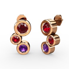 Vinda Küpe - Ametist ve garnet 18 ayar rose altın küpe #k3onem