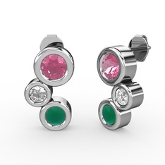 Vinda Küpe - Kök zümrüt, pembe kuvars ve swarovski 18 ayar beyaz altın küpe #k4qu7z