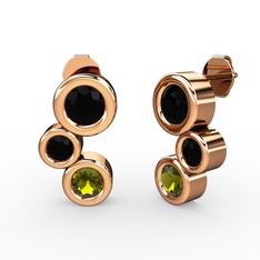 Peridot ve siyah zirkon 8 ayar rose altın küpe