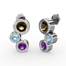 Vinda Küpe - Ametist, dumanlı kuvars ve akuamarin 8 ayar beyaz altın küpe #kjdc1