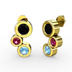 Vinda Küpe - Akuamarin, siyah zirkon ve rodolit garnet 925 ayar altın kaplama gümüş küpe #kl8jlc