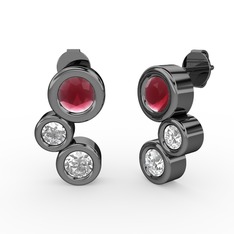 Vinda Küpe - Swarovski ve kök yakut 925 ayar siyah rodyum kaplama gümüş küpe #ks4791