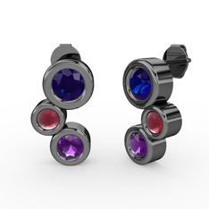 Vinda Küpe - Ametist, lab safir ve kök yakut 925 ayar siyah rodyum kaplama gümüş küpe #kt8g0r