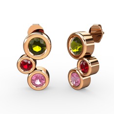 Pembe kuvars, peridot ve garnet 925 ayar rose altın kaplama gümüş küpe