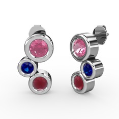 Vinda Küpe - Kök yakut, pembe kuvars ve lab safir 14 ayar beyaz altın küpe #loxjgd