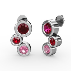 Vinda Küpe - Pembe kuvars, rodolit garnet ve garnet 8 ayar beyaz altın küpe #lz7yos