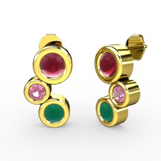 Vinda Küpe - Kök zümrüt, kök yakut ve pembe kuvars 925 ayar altın kaplama gümüş küpe #m3fgmm