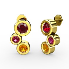 Vinda Küpe - Sitrin, garnet ve rodolit garnet 18 ayar altın küpe #m4ujrg
