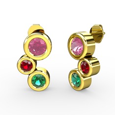 Vinda Küpe - Yeşil kuvars, pembe kuvars ve garnet 925 ayar altın kaplama gümüş küpe #m5k48r