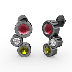 Vinda Küpe - Peridot, kök yakut ve swarovski 925 ayar siyah rodyum kaplama gümüş küpe #m6ne7r