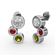 Peridot, beyaz zirkon ve garnet 925 ayar gümüş küpe