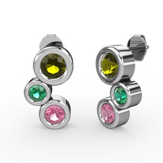 Vinda Küpe - Pembe kuvars, peridot ve yeşil kuvars 8 ayar beyaz altın küpe #md8qqi