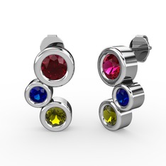 Peridot, rodolit garnet ve lab safir 18 ayar beyaz altın küpe