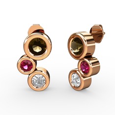 Vinda Küpe - Swarovski, dumanlı kuvars ve rodolit garnet 14 ayar rose altın küpe #mf34lf