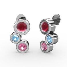 Vinda Küpe - Pembe kuvars, kök yakut ve akuamarin 925 ayar gümüş küpe #mgke19