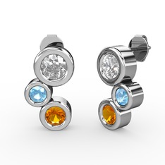 Vinda Küpe - Sitrin, pırlanta ve akuamarin 8 ayar beyaz altın küpe (1.84 karat) #mhtz3