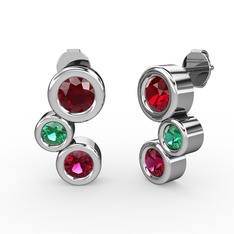 Rodolit garnet, garnet ve yeşil kuvars 8 ayar beyaz altın küpe