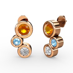 Swarovski, sitrin ve akuamarin 8 ayar rose altın küpe