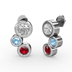 Garnet, swarovski ve akuamarin 8 ayar beyaz altın küpe