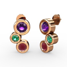 Vinda Küpe - Kök yakut, ametist ve yeşil kuvars 8 ayar rose altın küpe #nbj1ma