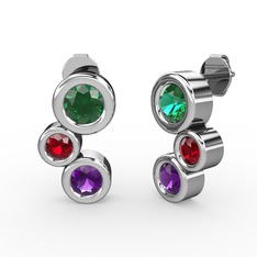 Vinda Küpe - Ametist, yeşil kuvars ve garnet 18 ayar beyaz altın küpe #ncfjm5