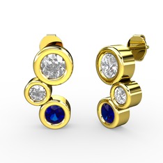 Lab safir, beyaz zirkon ve swarovski 925 ayar altın kaplama gümüş küpe