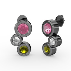 Vinda Küpe - Peridot, pembe kuvars ve swarovski 925 ayar siyah rodyum kaplama gümüş küpe #nhwaat