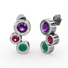 Vinda Küpe - Kök zümrüt, ametist ve rodolit garnet 18 ayar beyaz altın küpe #nioqn