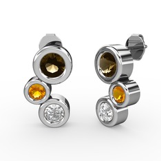 Vinda Küpe - Swarovski, dumanlı kuvars ve sitrin 14 ayar beyaz altın küpe #niy9cf