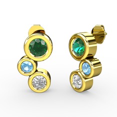 Pırlanta, yeşil kuvars ve akuamarin 8 ayar altın küpe (1 karat)