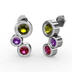 Rodolit garnet, peridot ve ametist 18 ayar beyaz altın küpe